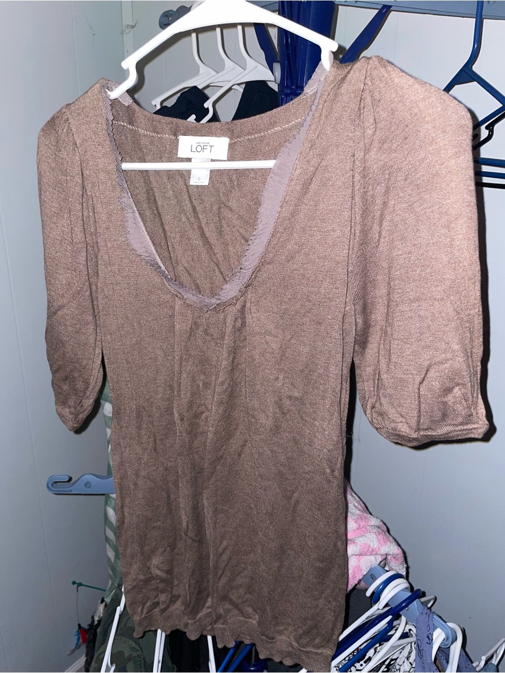 LOFT Brown Scoop-Neck Short Sleeve Knit Top